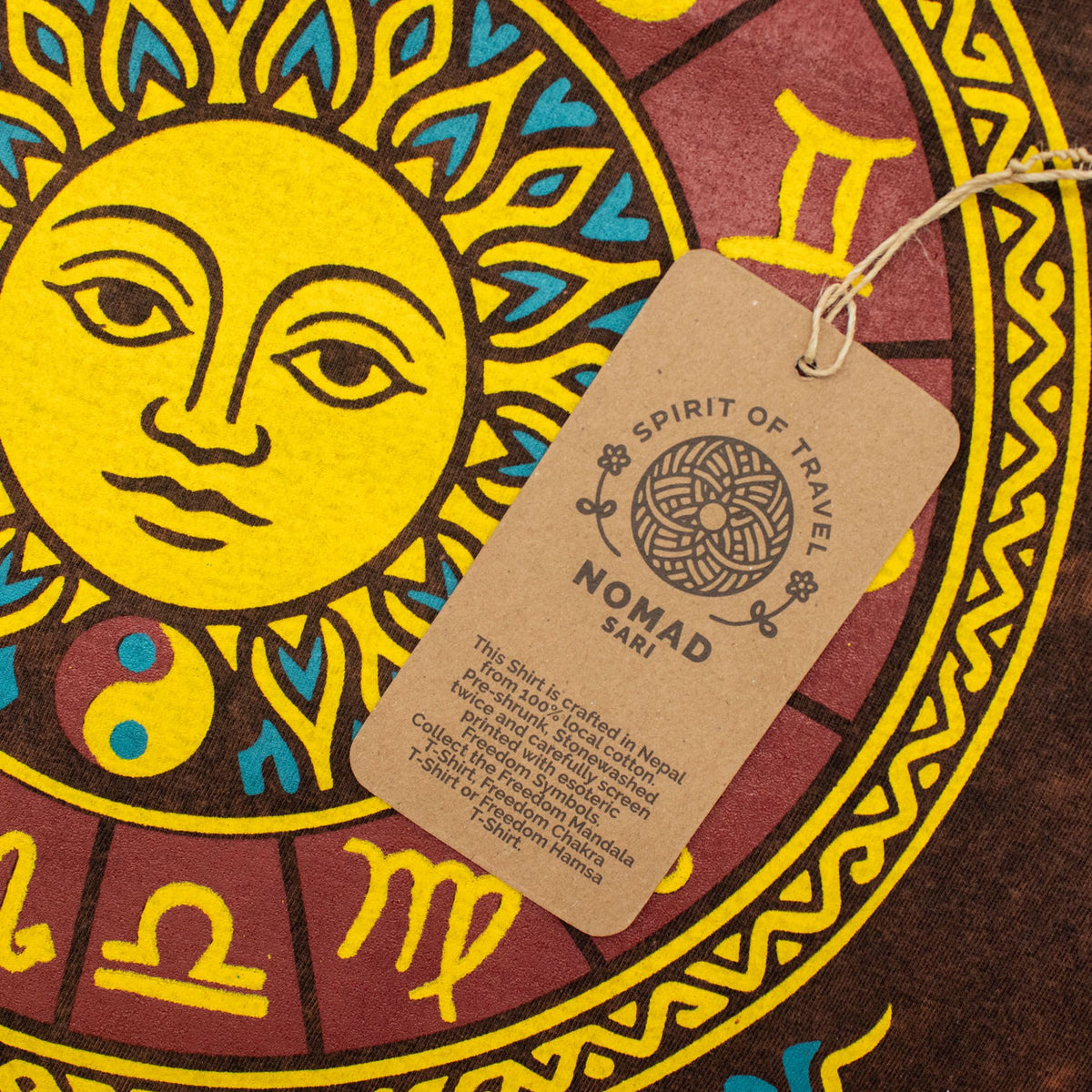 Nomad Sari Stonewashed Cotton T-Shirt - Sun & Zodiac - Brown - Medium – product image 6 of 7