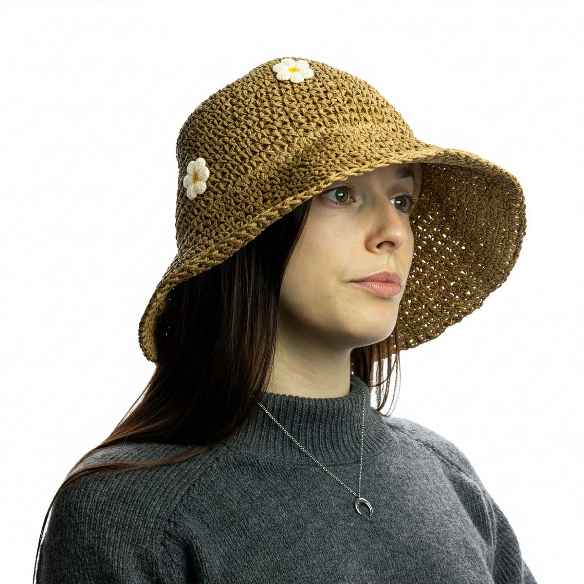 Nomad Sari Floppy Straw Sun Hat - Coffee & Daisies – product image 1 of 7