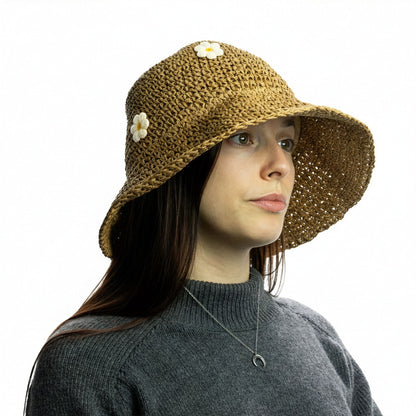 Nomad Sari Floppy Straw Sun Hat - Coffee & Daisies – product image 1 of 7