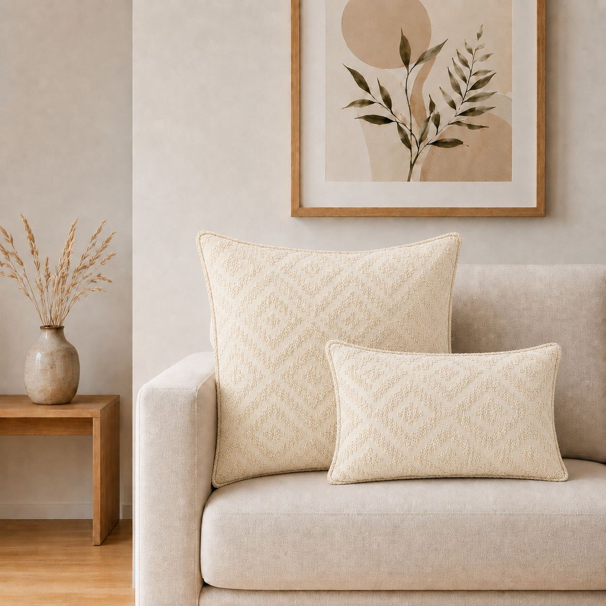 Classic Cushion Cover - Neutral Geo Creme - 60 x 60cm - Jumbo Style