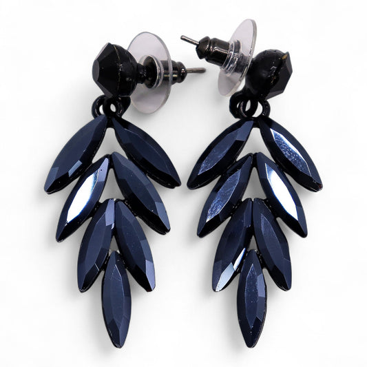 Jet Black - Vintage Glass - Long Drop - Earrings – product image 1 of 6