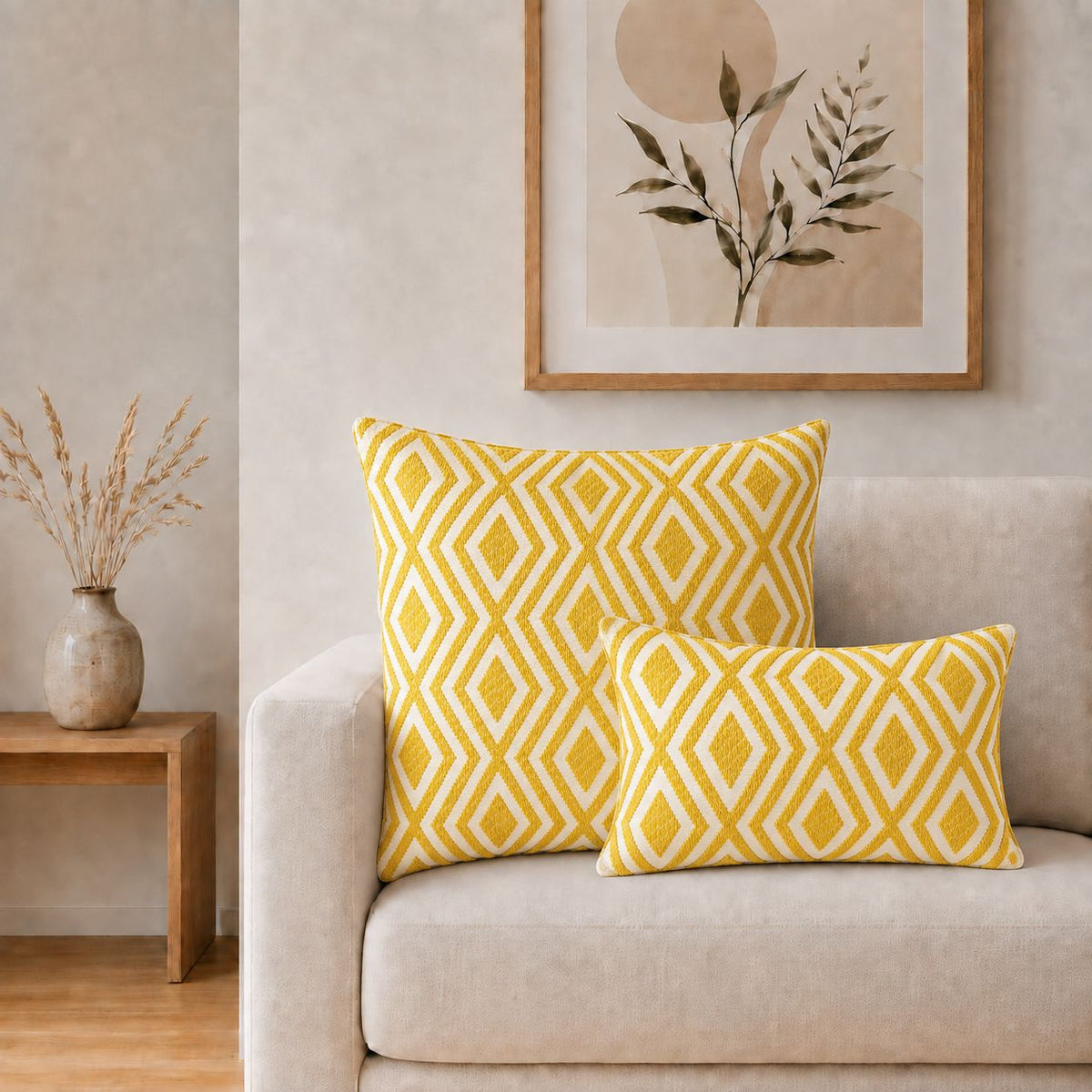 Classic Cushion Cover - Mustard Diamonds - 30 x 50cm - Lumbar Style