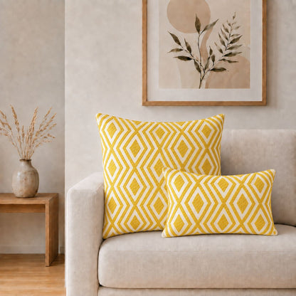 Classic Cushion Cover - Mustard Diamonds - 30 x 50cm - Lumbar Style
