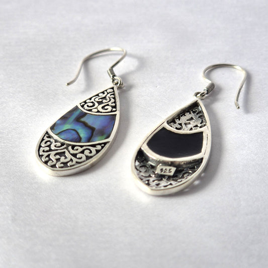 Shell & Silver Earrings - Teardrop Oval - Abalone – product image 2 of 2