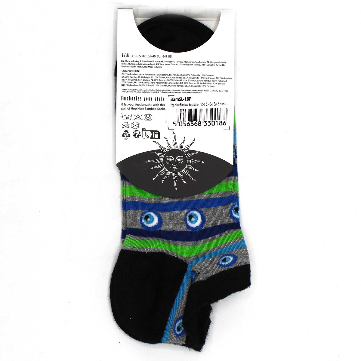 S/M Hop Hare Bamboo Socks Low (3.5-6.5) - Evil Eye & Hamsa – product image 3 of 4