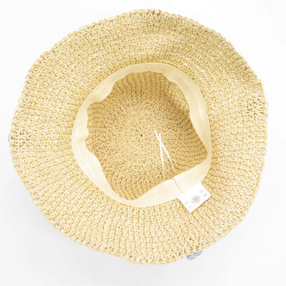 Nomad Sari Floppy Straw Sun Hat - Beige & Blue Flowers – product image 7 of 7