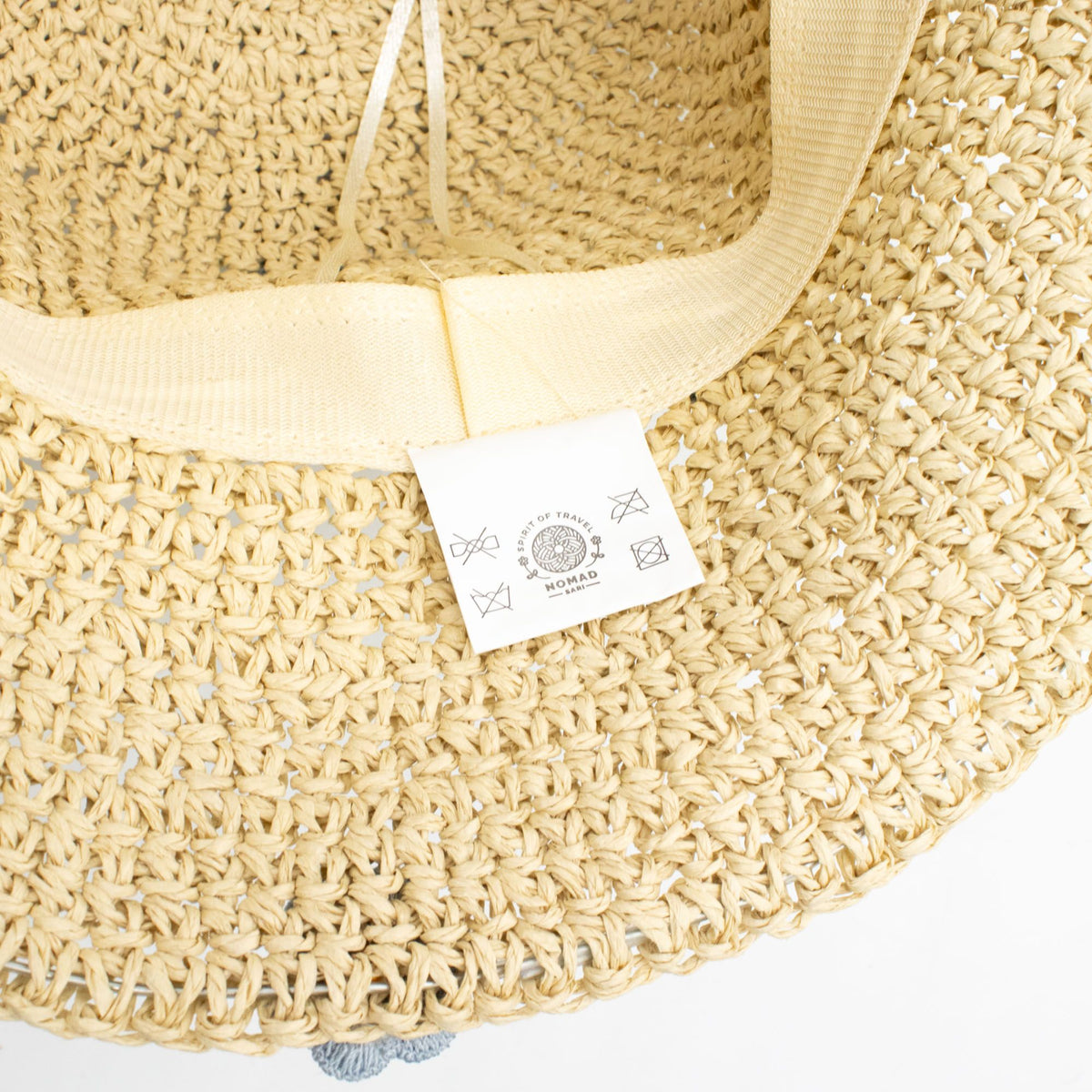 Nomad Sari Floppy Straw Sun Hat - Beige & Blue Flowers – product image 5 of 7