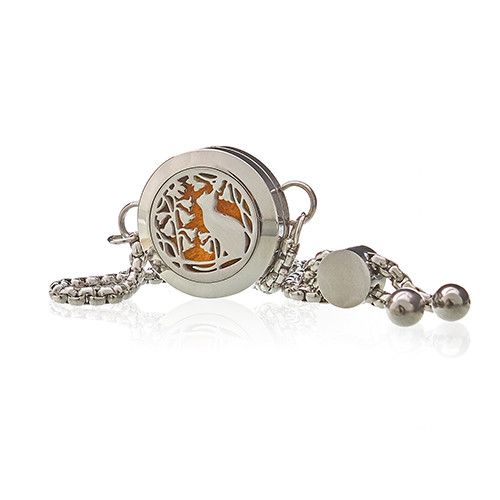 Aromatherapy Jewellery Chain Bracelet - Cat & Flowers - 20mm – product image 1 of 7