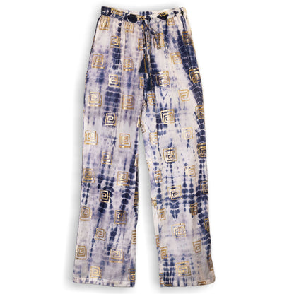 Nomad Sari Lounge Pants (M/L) – Blue Tie-Dye with Gold Greek Motif – product image 5 of 12