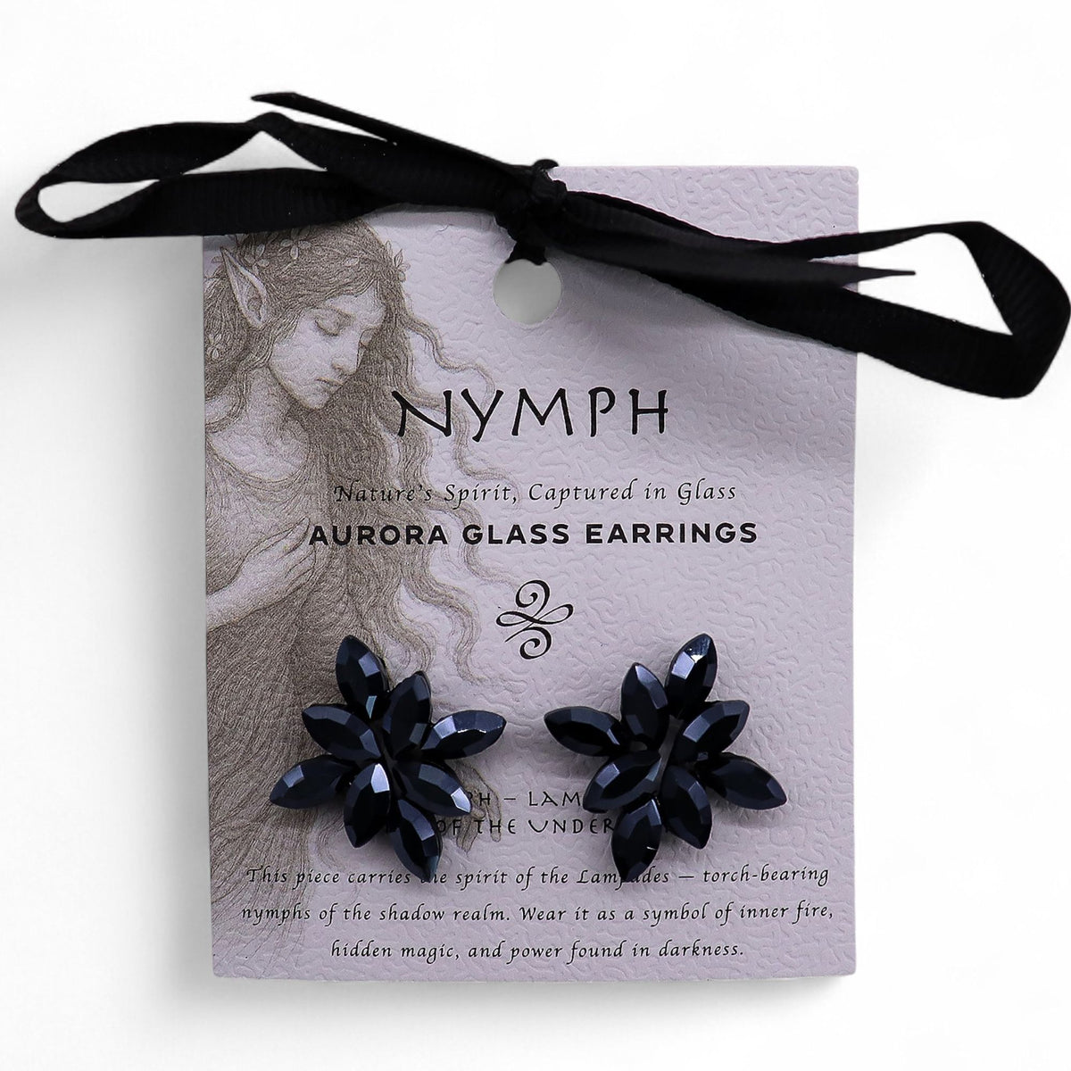 Jet Black - Vintage Glass - Flowers - Earrings – product image 5 of 7