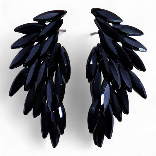 Jet Black - Vintage Glass - Angel Wings - Earrings – product image 1 of 7
