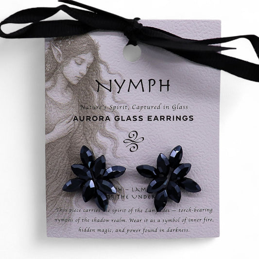 Jet Black - Vintage Glass - Flowers - Earrings – product image 1 of 7