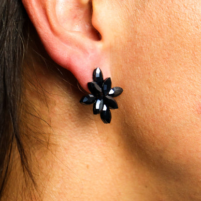 Jet Black - Vintage Glass - Flowers - Earrings – product image 6 of 7