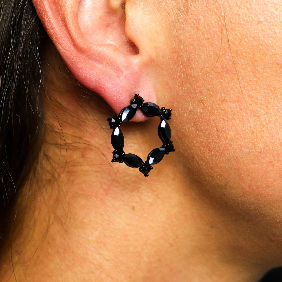 Jet Black - Vintage Glass - Loop - Earrings – product image 5 of 7