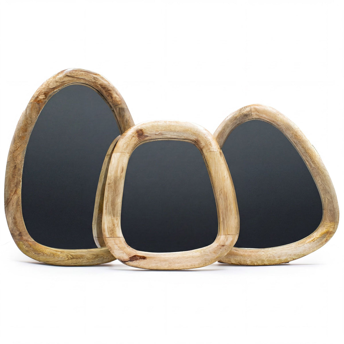 Set of 3 Pebble Shaped Mirrors - Light Wood Finish – product image 6 of 9