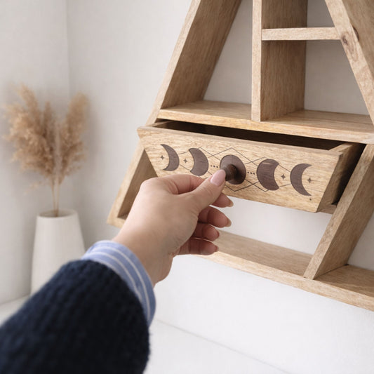 Triangle Shaped Wall Shelf with Drawer – product image 2 of 3