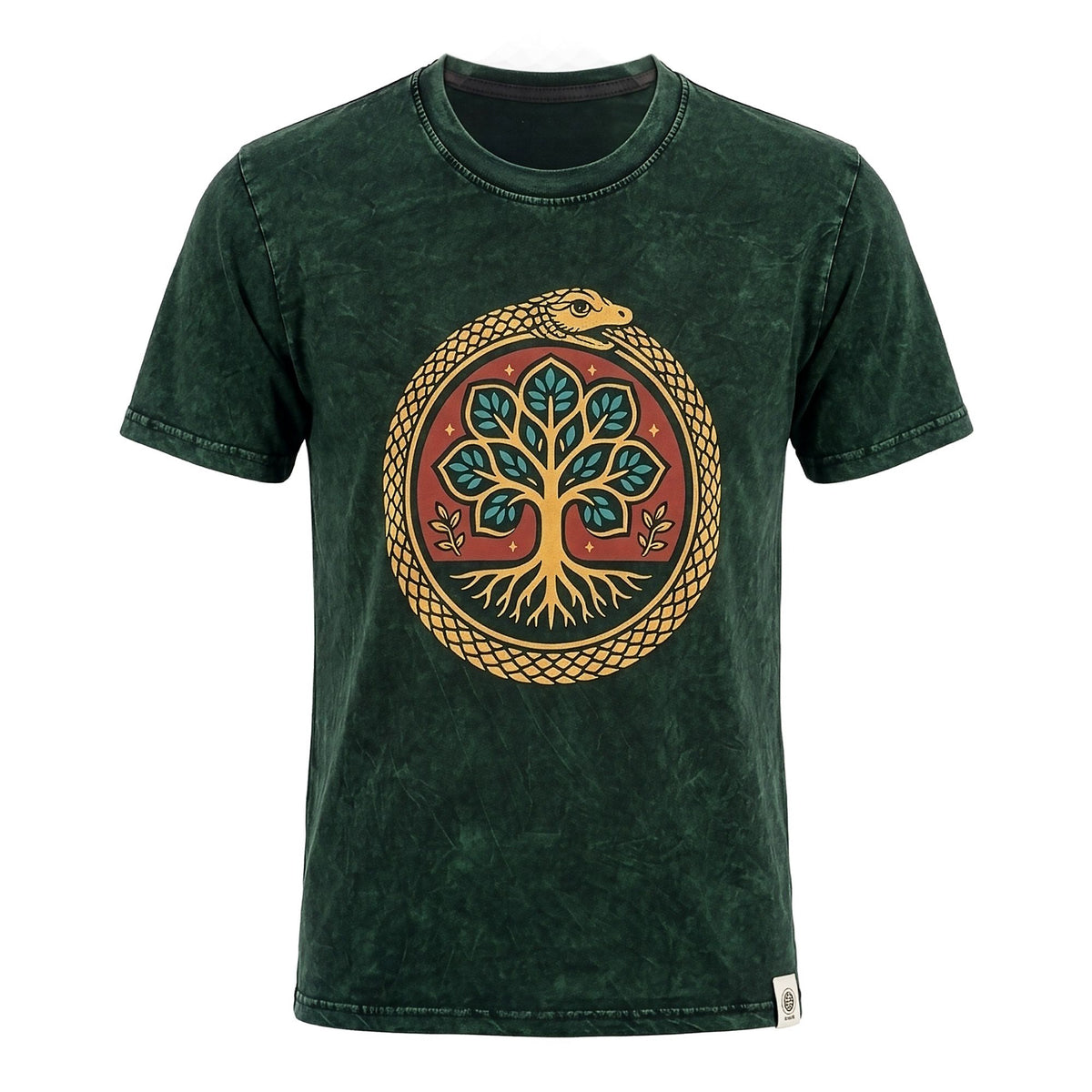 Nomad Sari Stonewashed Cotton T-Shirt - Tree of Life - Green - Medium – product image 2 of 8