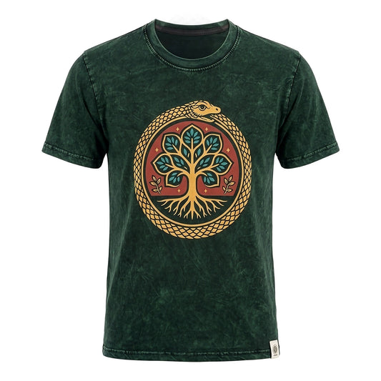 Nomad Sari Stonewashed Cotton T-Shirt - Tree of Life - Green - Medium – product image 2 of 8