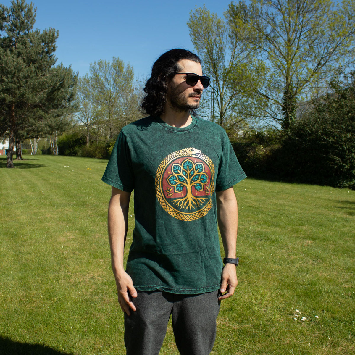 Nomad Sari Stonewashed Cotton T-Shirt - Tree of Life - Green - Medium – product image 5 of 8
