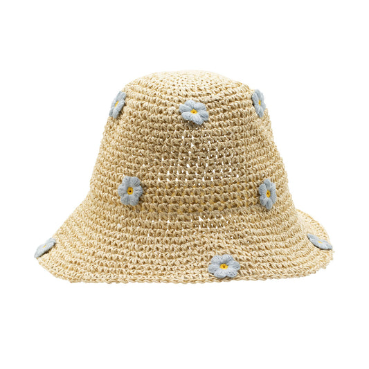 Nomad Sari Floppy Straw Sun Hat - Beige & Blue Flowers – product image 2 of 7