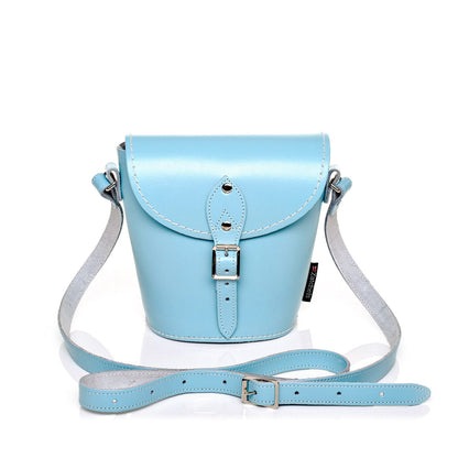 Handmade Leather Barrel Bag - Pastel Baby Blue – product image 1 of 4