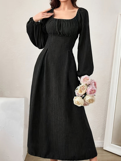 Women's Fashion Square-neck Tie-waist Figure-flattering A-line Dress With Long Sleeves And An Elegant Vibe - product image 6 of 9