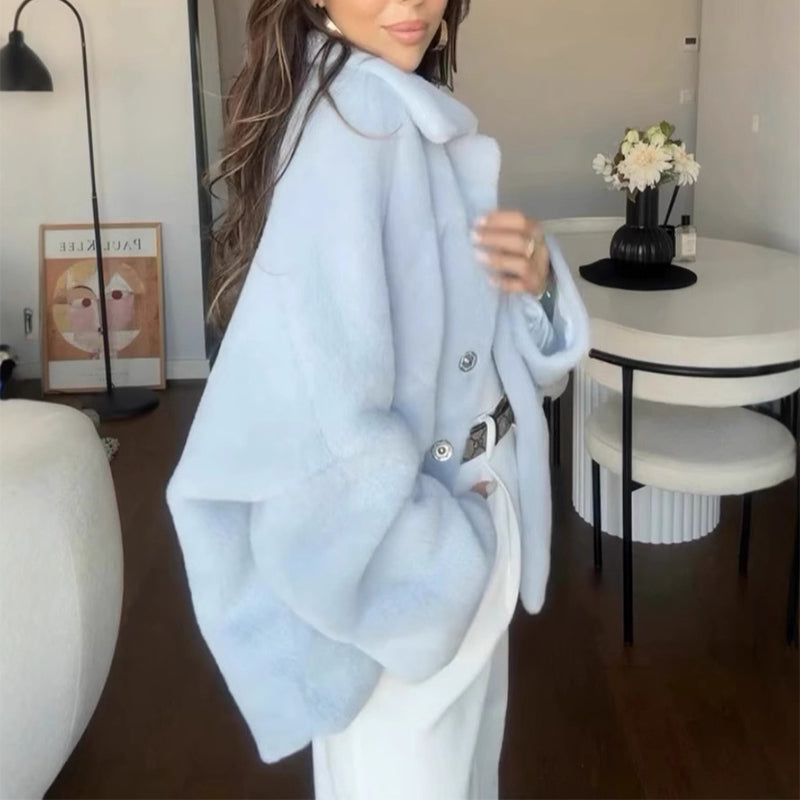 Loose Lapel Single Breasted Furry Coat Winter Fashion Fleece Long Sleeve Jacket Plush Short Top For Woman - product image 4 of 6