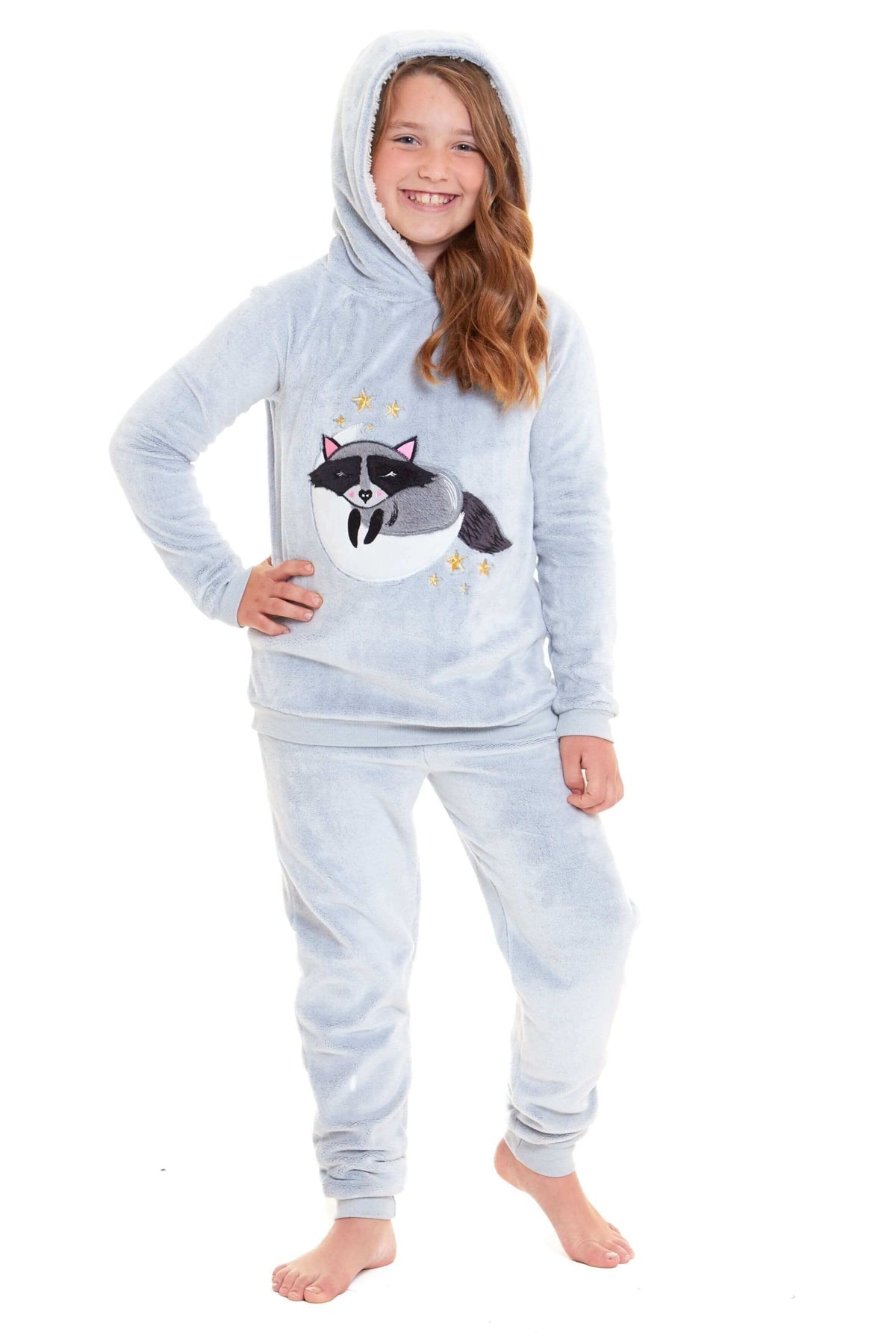 Daisy Dreamer Cuddly Raccoon Fleece Hooded Pyjama Set For Women And Girls Sherpa Lined – product image 10 of 10