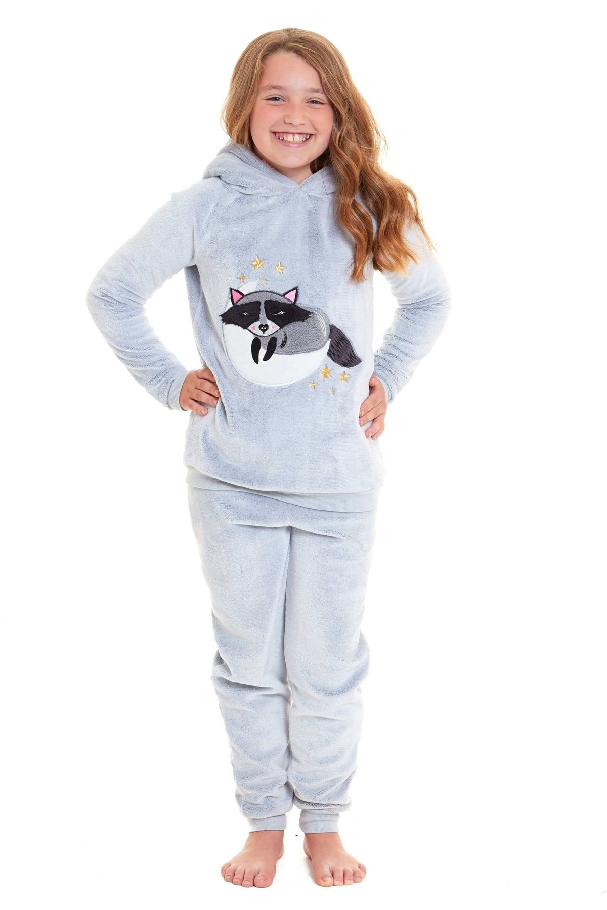 Daisy Dreamer Cuddly Raccoon Fleece Hooded Pyjama Set For Women And Girls Sherpa Lined – product image 7 of 10