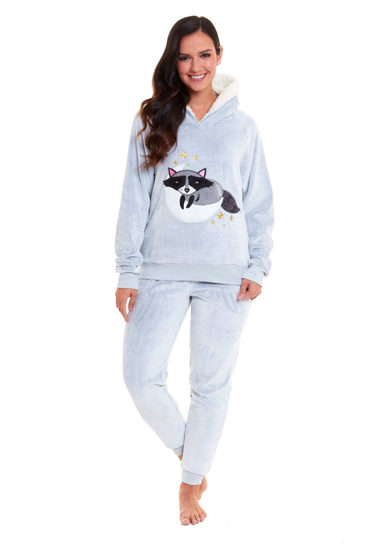 Daisy Dreamer Cuddly Raccoon Fleece Hooded Pyjama Set For Women And Girls Sherpa Lined – product image 5 of 10