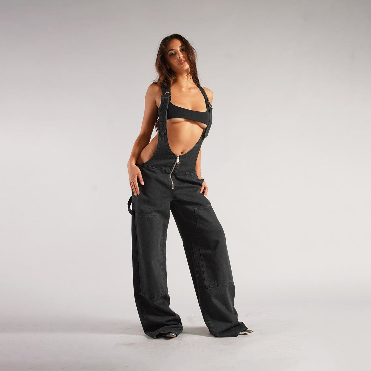 Y2K Zipper Denim Overalls With Pockets Fashion Loose Suspender Jumpsuit Streetwear Jeans Pants Womens Clothing - product image 8 of 13
