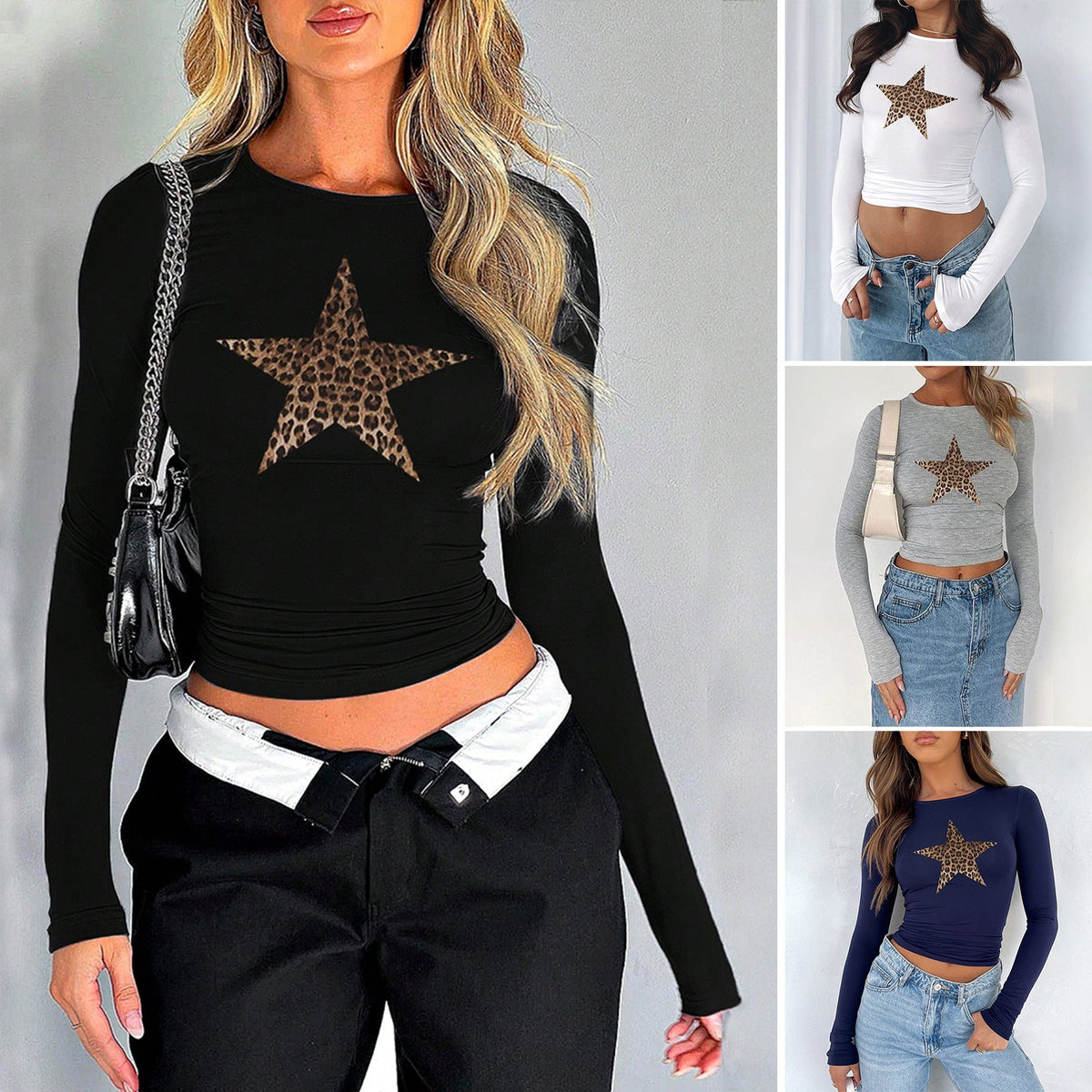 Women's Printed Cropped Long-Sleeve Top – product image 1