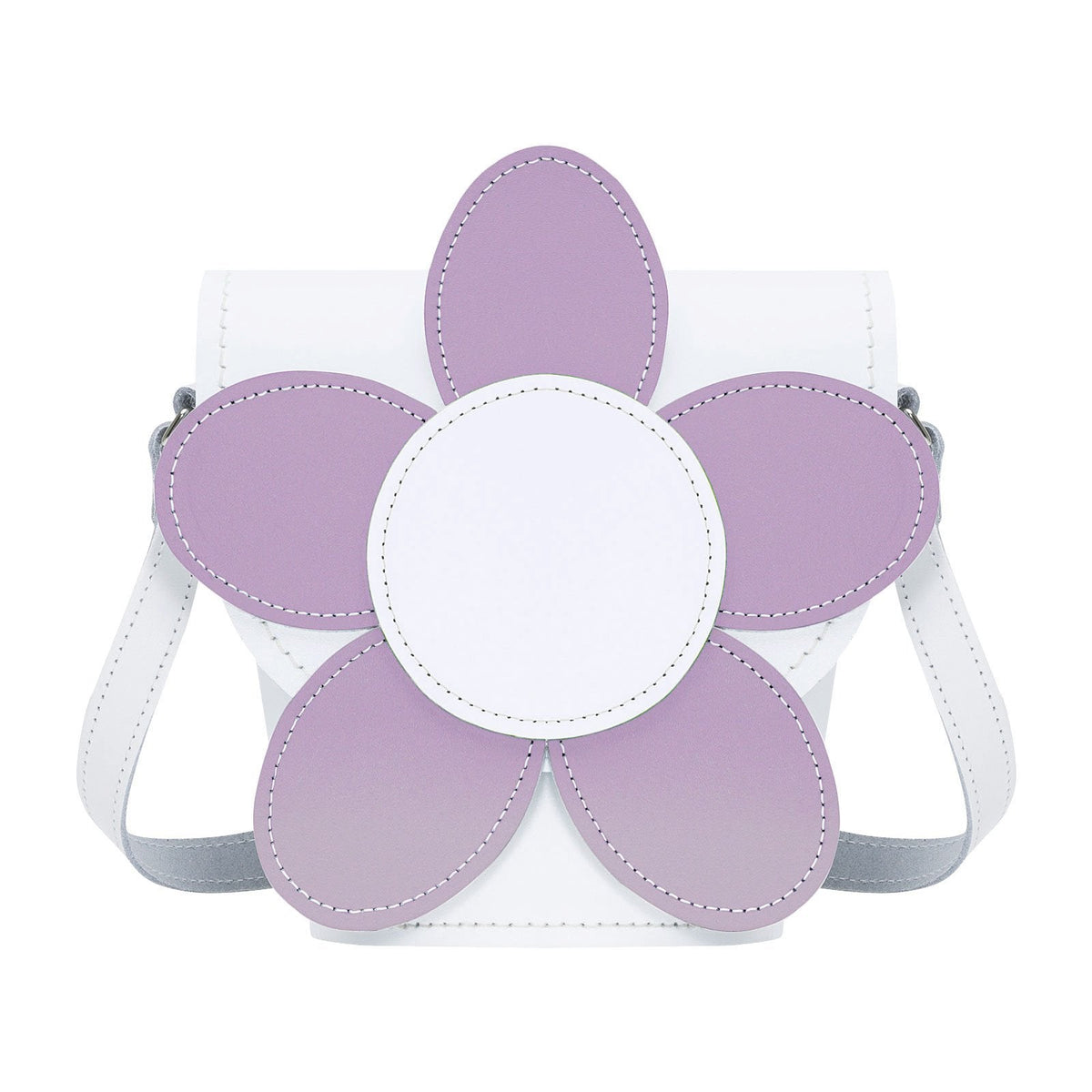 Handmade Leather Daisy Barrel Bag - White & Violet – product image 1 of 5