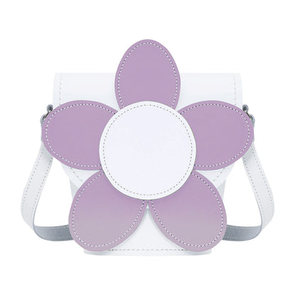 Handmade Leather Daisy Barrel Bag - White & Violet – product image 1 of 5