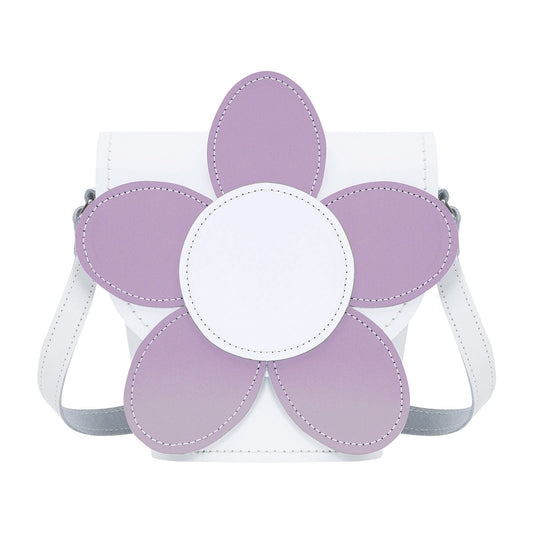 Handmade Leather Daisy Barrel Bag - White & Violet – product image 1 of 5