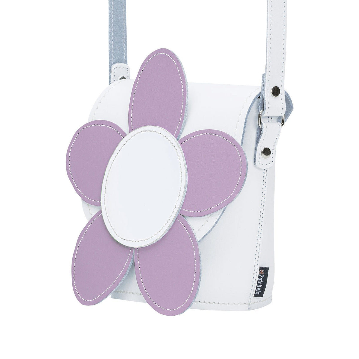 Handmade Leather Daisy Barrel Bag - White & Violet – product image 3 of 5