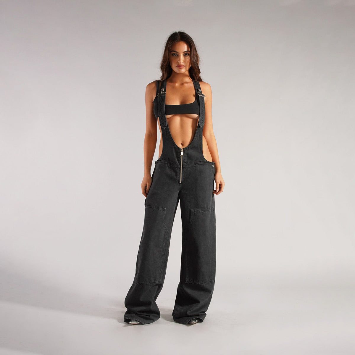 Y2K Zipper Denim Overalls With Pockets Fashion Loose Suspender Jumpsuit Streetwear Jeans Pants Womens Clothing - product image 11 of 13