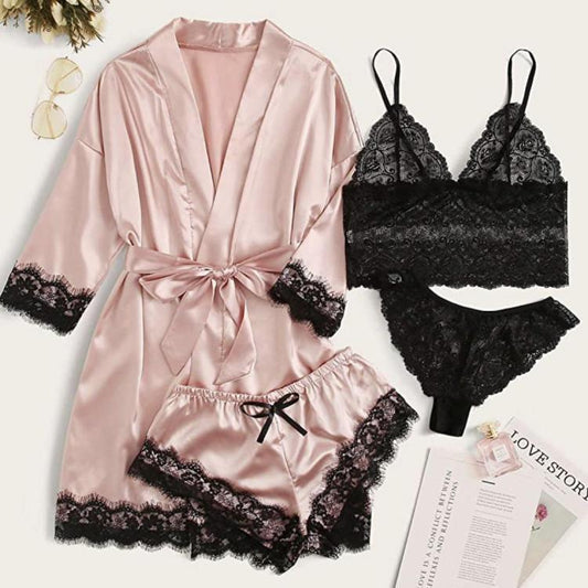 European And American Ladies Pajamas Four-piece Set – product image 1