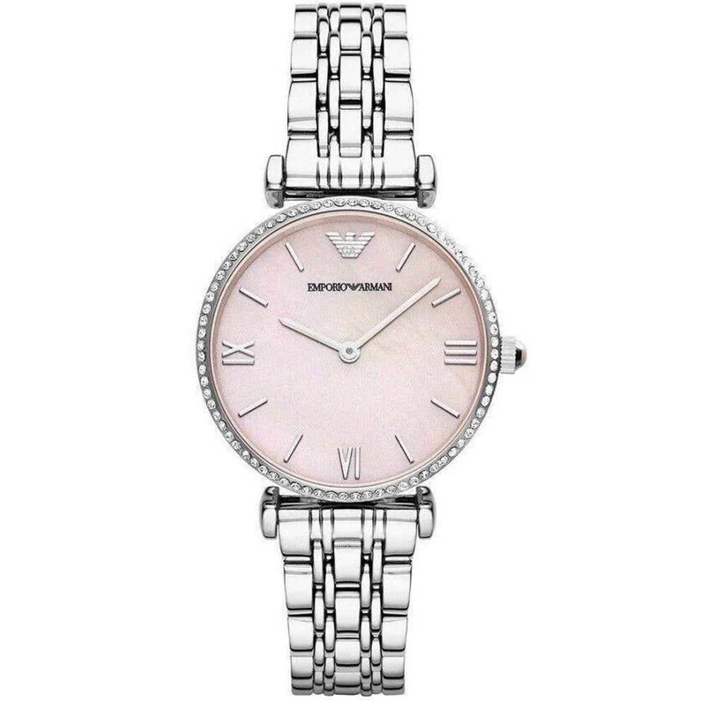 Emporio Armani AR1779 Gianni T-Bar Women's Silver & Pink Watch – product image 1 of 8