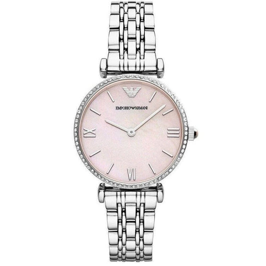 Emporio Armani AR1779 Gianni T-Bar Women's Silver & Pink Watch – product image 1 of 8