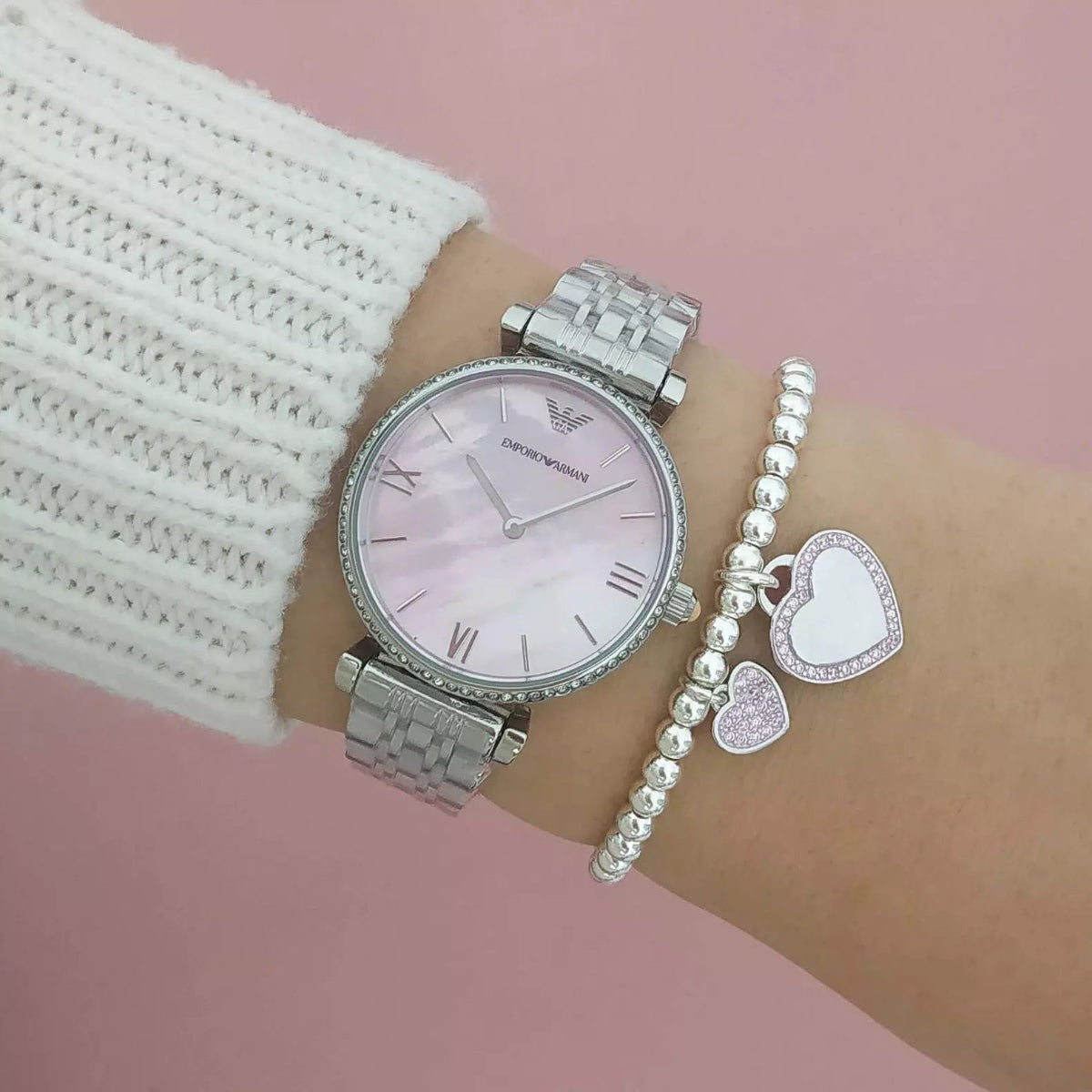 Emporio Armani AR1779 Gianni T-Bar Women's Silver & Pink Watch – product image 7 of 8
