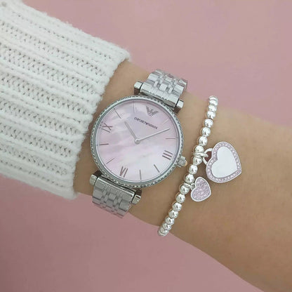Emporio Armani AR1779 Gianni T-Bar Women's Silver & Pink Watch – product image 7 of 8