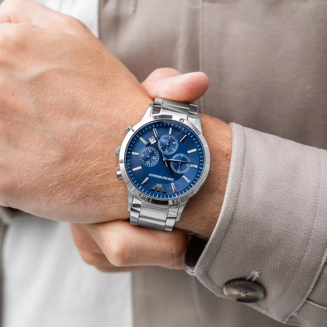 Emporio Armani AR2448 Renato Men's Silver & Blue Watch – product image 6 of 7