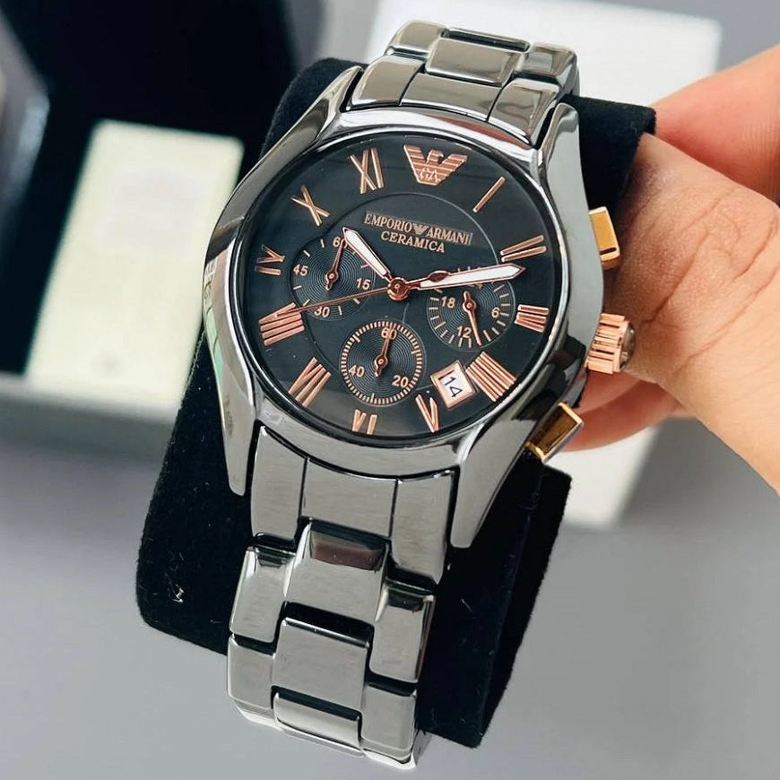 Emporio Armani AR1410 Valente Ceramic Men's Black & Rose Gold Watch – product image 6 of 8