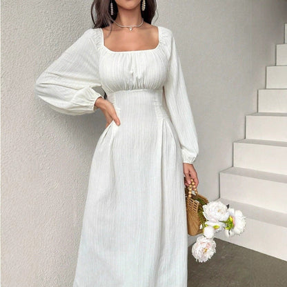 Women's Fashion Square-neck Tie-waist Figure-flattering A-line Dress With Long Sleeves And An Elegant Vibe - product image 1 of 9