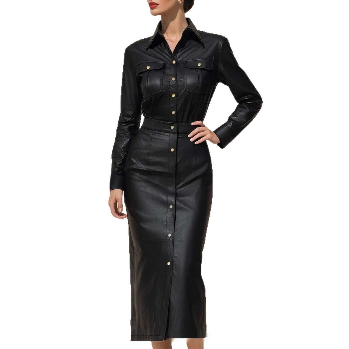 Women's Stylish Elegant Waist-cinching Figure-hugging Single-breasted High-quality Long Dress - product image 5 of 6