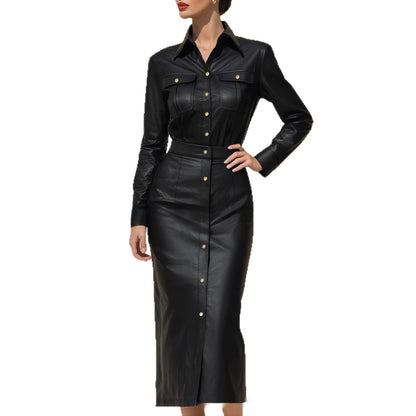 Women's Stylish Elegant Waist-cinching Figure-hugging Single-breasted High-quality Long Dress - product image 5 of 6