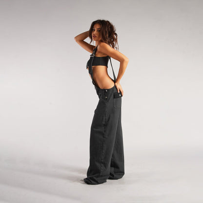 Y2K Zipper Denim Overalls With Pockets Fashion Loose Suspender Jumpsuit Streetwear Jeans Pants Womens Clothing - product image 9 of 13
