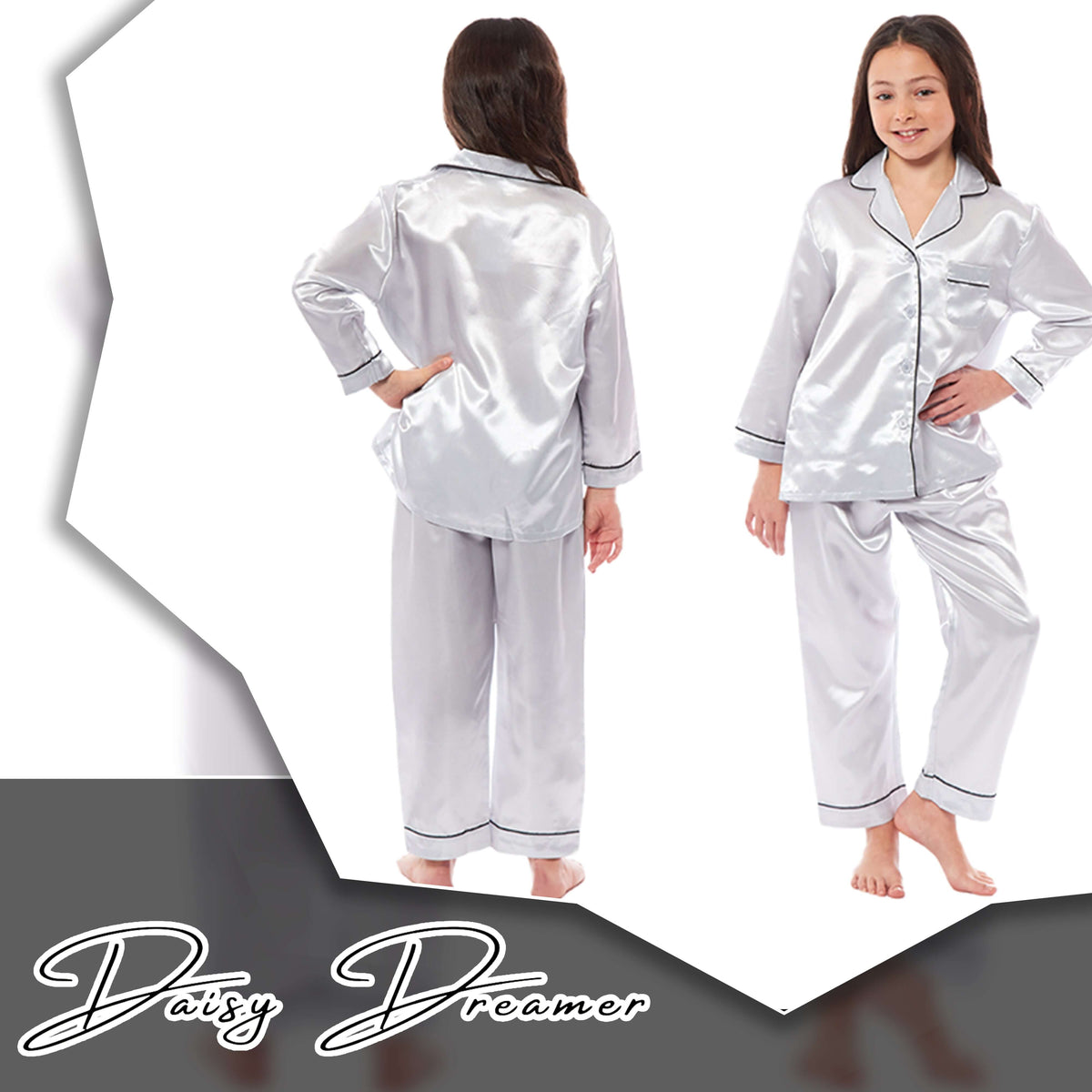 Daisy Dreamer Girls Satin Silk Pyjama Set Long Sleeve Button Down Sleepwear Luxurious – product image 3 of 12