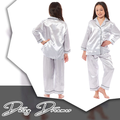 Daisy Dreamer Girls Satin Silk Pyjama Set Long Sleeve Button Down Sleepwear Luxurious – product image 3 of 12